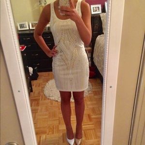 NWT! Bebe White Dress with Gold Embellishment